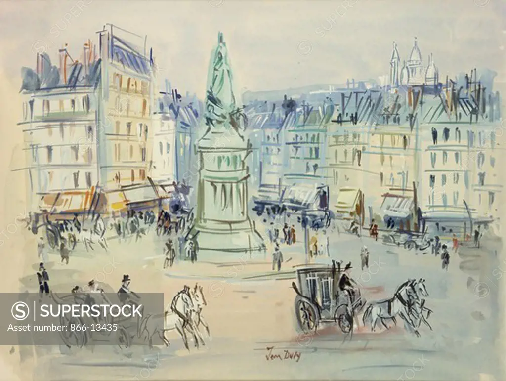 Paris, Place Clichy. Jean Dufy (1888-1964). Gouache on paper, 50.2 x 60.3cm.