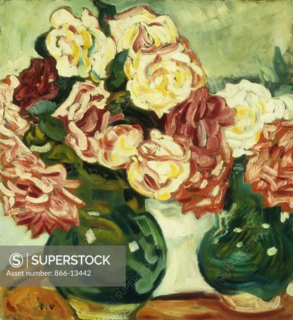 Two Vases of Roses; Deux Vases de Roses. Louis Valtat (1869-1952). Oil on board. Painted in 1907. 43.7 x 39.8cm
