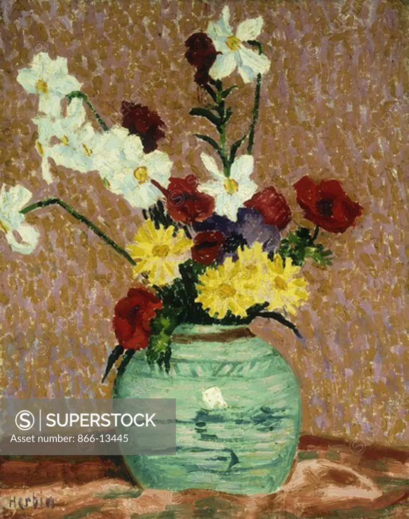 Vase of Flowers; Vase de Fleurs. Auguste Herbin (1882-1960). Oil on canvas. 40.7 x 32.8cm