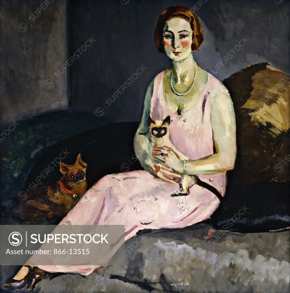Woman with a Siamese Cat; La Dame au Chat Siamois. Kees van Dongen (1877-1968). Oil on canvas. Painted in 1924. 130 x 130cm. The subject of this portrait is Madame Edmond de Courieres, wife of the author of the first major book on the artist.