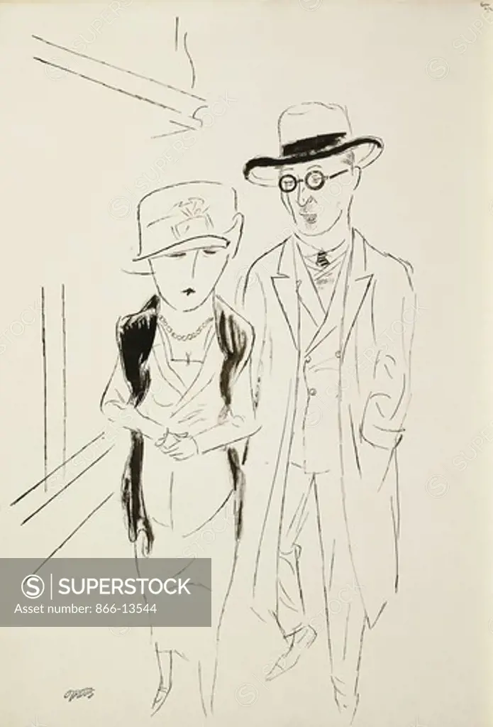 Berlin Couple; Berliner Paar. George Grosz (1893-1959). Pen and brush and black ink on paper.  Drawn c. 1925-27. 65 x 44cm