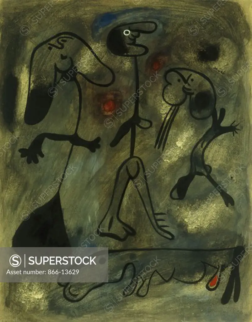 Figures et Chien. Joan Miro (1893-1983). Gouache, brush and India Ink on paper. Painted May 27 1935. 40.8 x 32.4cm