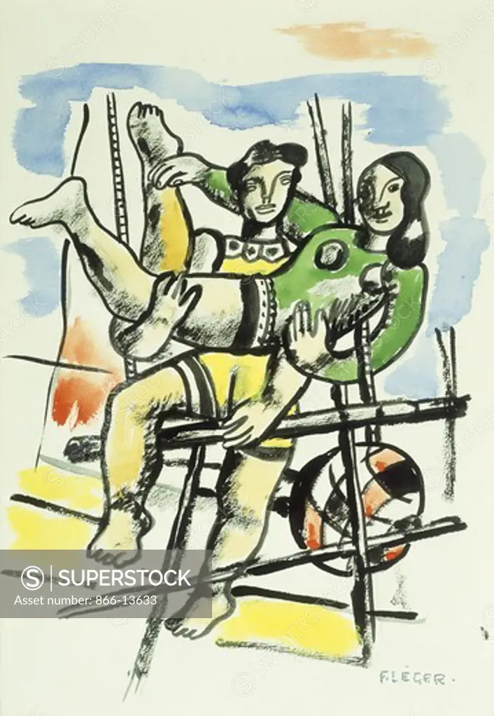 Les Acrobates. Fernand Leger (1881-1955). Watercolour, brush and India ink over pencil on paper. 44.2 x 31.1cm