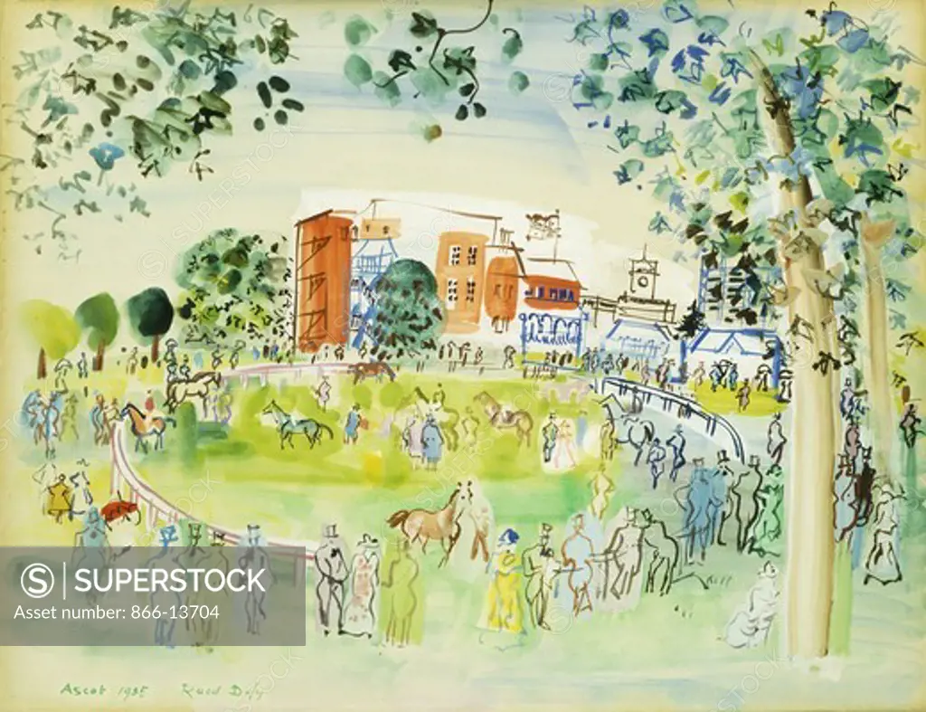 Ascot. Raoul Dufy (1878-1953). Watercolour and gouache on paper mounted on board. Painted in 1935. 50.5 x 66cm.