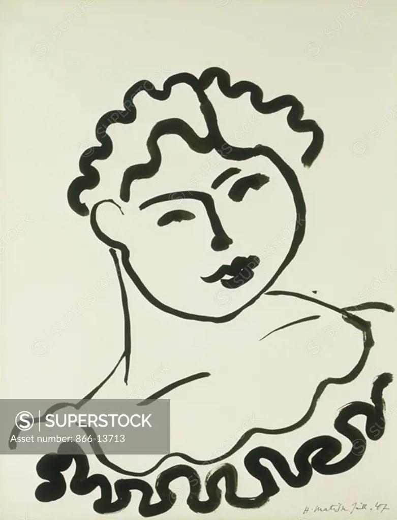 Bust of  a Woman; Buste de Femme (Tati). Henri Matisse (1869-1954). Brush and India ink on paper. Drawn in Vence, July 1947. 53 x 40.6cm