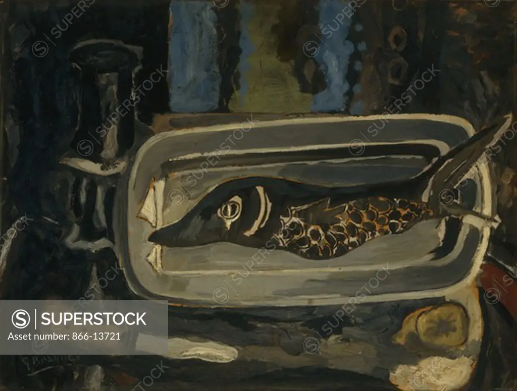 Fish (with Knife); Le Poisson (au Couteau). Georges Braque (1882-1963). Oil on paper laid on canvas. Painted in 1943. 48 x 63.2cm