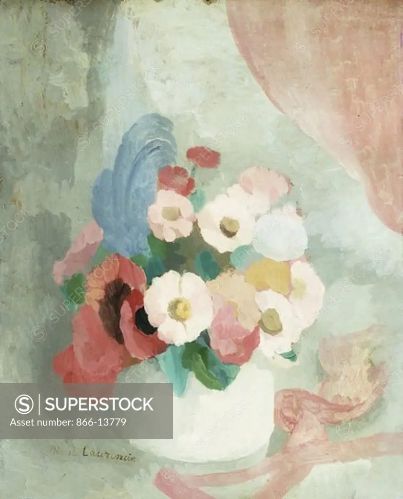 Flowers. Vase de Fleurs. Marie Laurencin (1883-1956). Oil on board. 45.1 x 35.8cm
