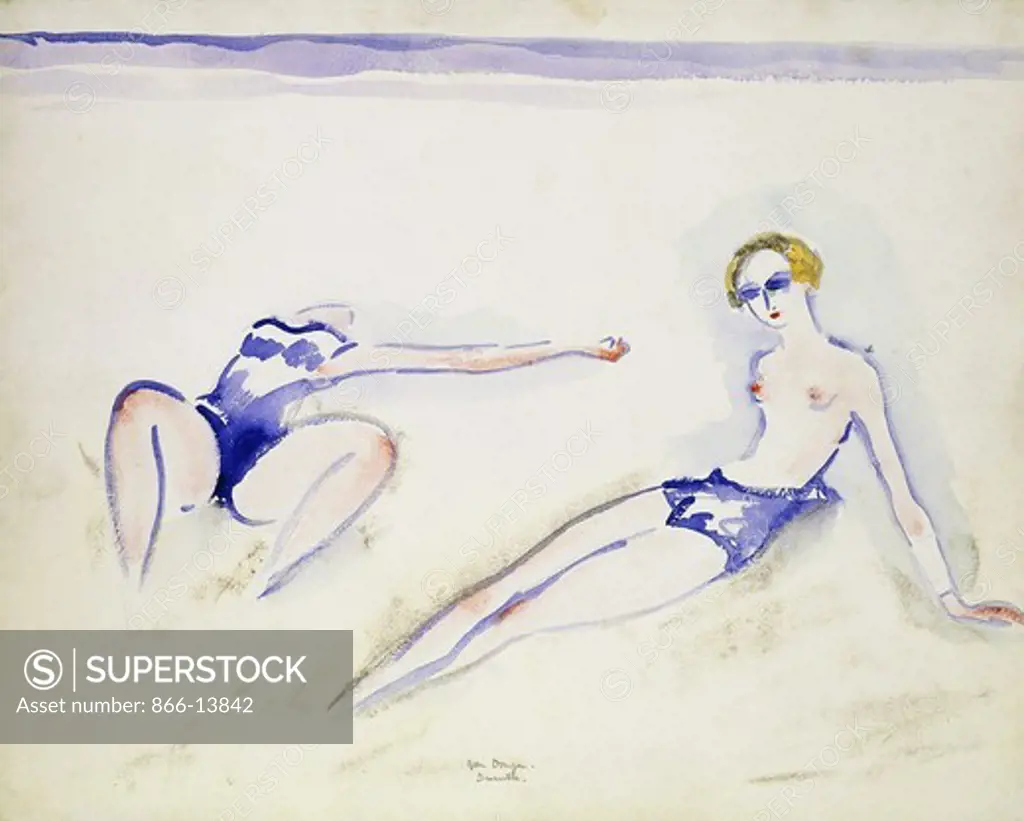 Bathers at Deauville; Baigneuses a Deauville. Kees van Dongen (1877-1968). Watercolour and pencil on paper laid down on board. Circa 1925. 49 x 61cm.