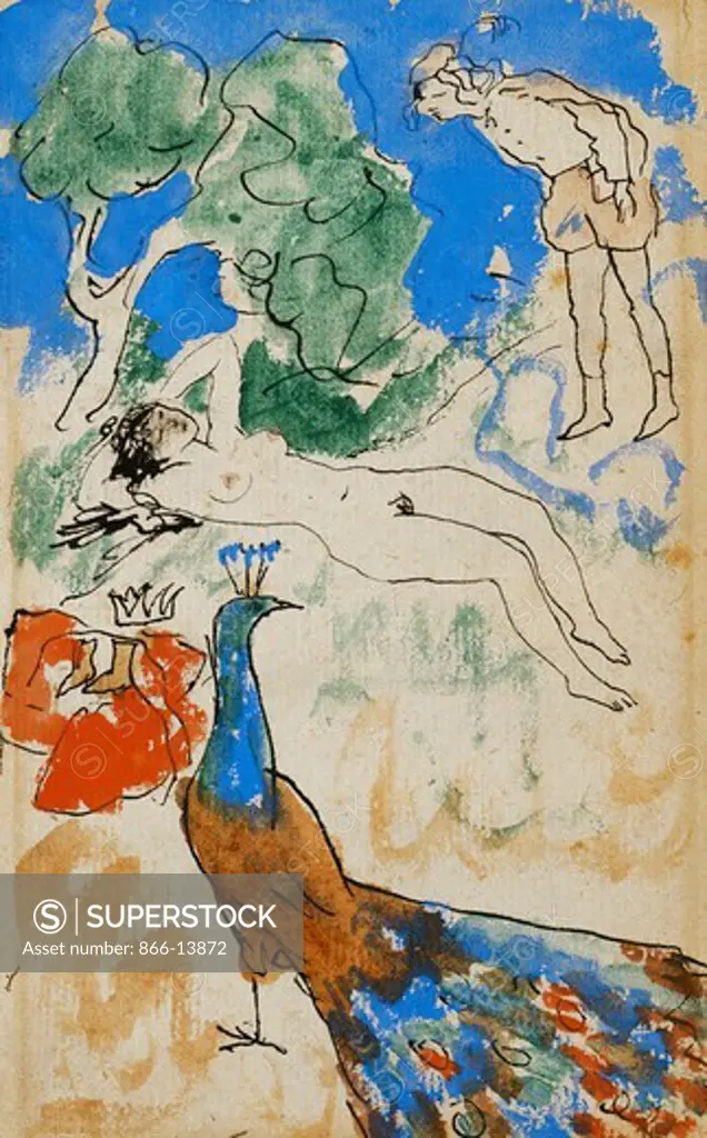 Juno Asleep; Junon Endormie. Pablo Picasso (1881-1973). Watercolour and pen and black ink on antique laid paper. Dated circa 1905-06. 17.5 x 10.5cm.