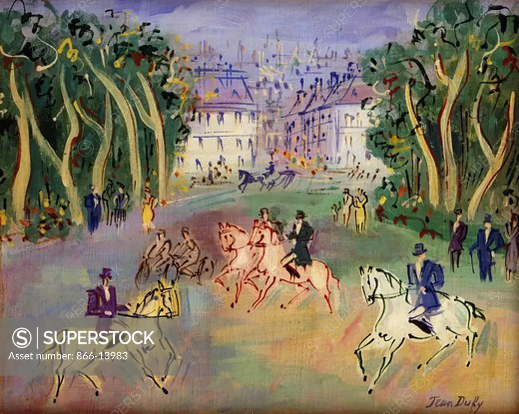 Horseriding towards the Woods, Paris; Paris, Cavaliers vers le Bois. Jean Dufy (1888-1964). Oil on canvas