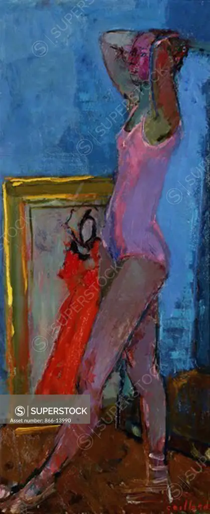 Dancer in Pink Jersey; Danseuse au Maillot Rose. Christian Caillard (1899-1985). Oil on board. 73 x 32cm.