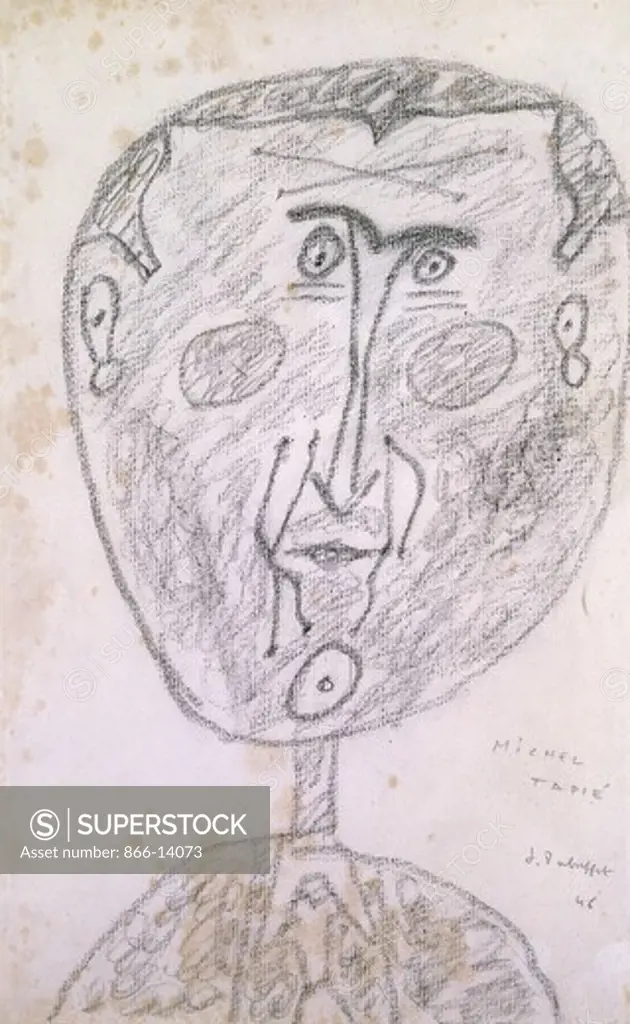 Portrait de Michel Tapie. Jean Dubuffet (1901-1985). Charcoal on paper. Signed and dated 1946. 42 x 26cm.
