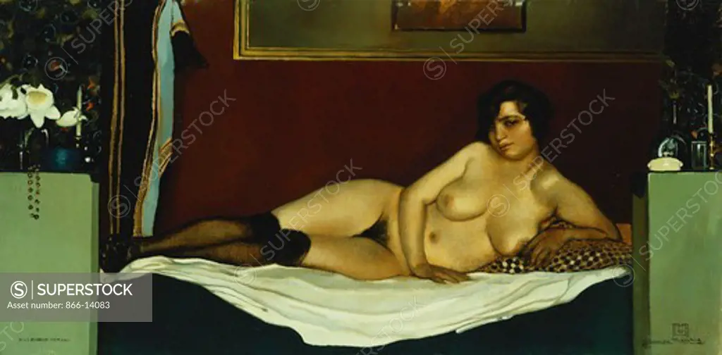 Reclining Nude; Nu Couche. Giannino Marchig (1897-1983). Oil on canvas. 87 x 178cm.