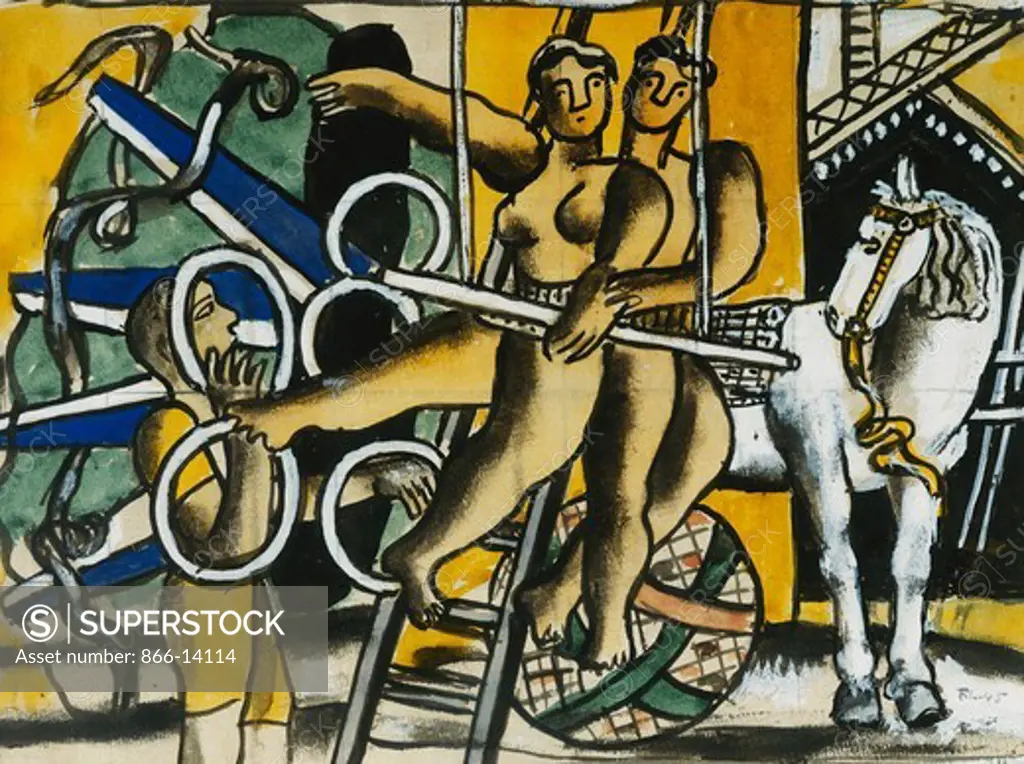 Circus; Le Cirque. Fernand Leger (1881-1955). Watercolour, thinned oil, pen and black ink on paper. Executed in 1945. 22.9 x 30.2cm.