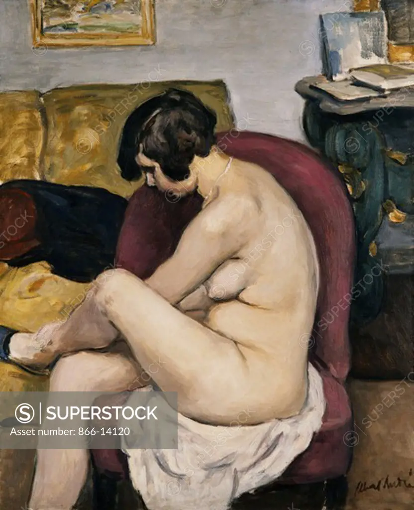 Nude in a Red Armchair; Nu au Fauteuil Rouge. Albert Andre (1869-1954). Oil on canvas. 73 x 60cm.