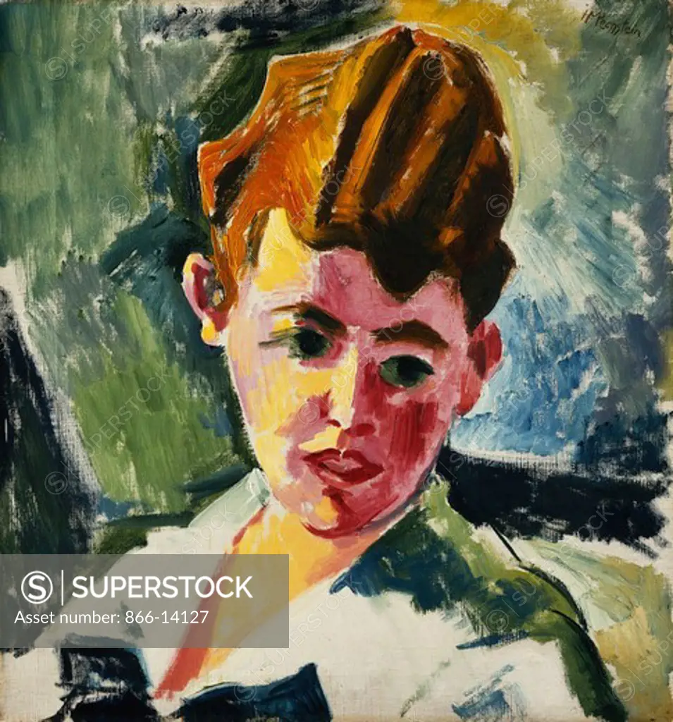 Portrait of a Young Man; Portrat eines Jungen Mannes. Hermann Max Pechstein (1881-1955). Oil on canvas. Painted in 1917. 54.1 x 51.2cm.