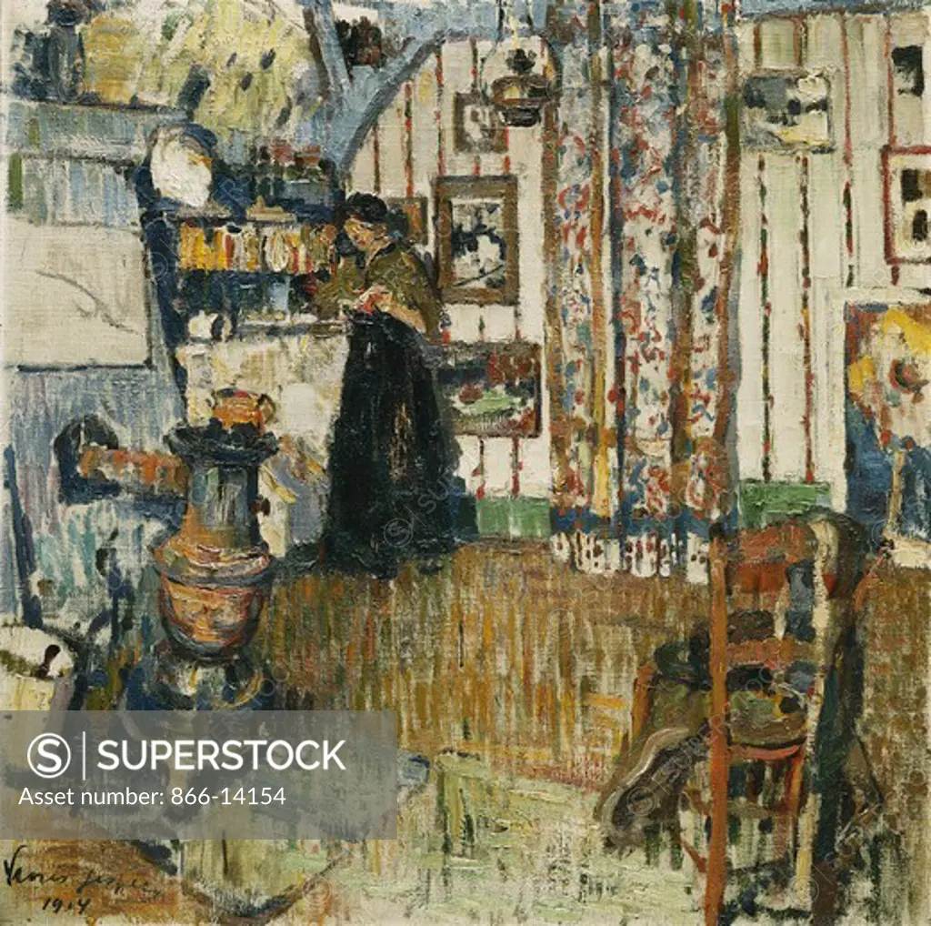 The Small Workshop; Le Petit Atelier - Het Kleine Atelier. Floris Jespers (1889-1965). Oil on canvas. Painted in 1914. 80 x 80cm.