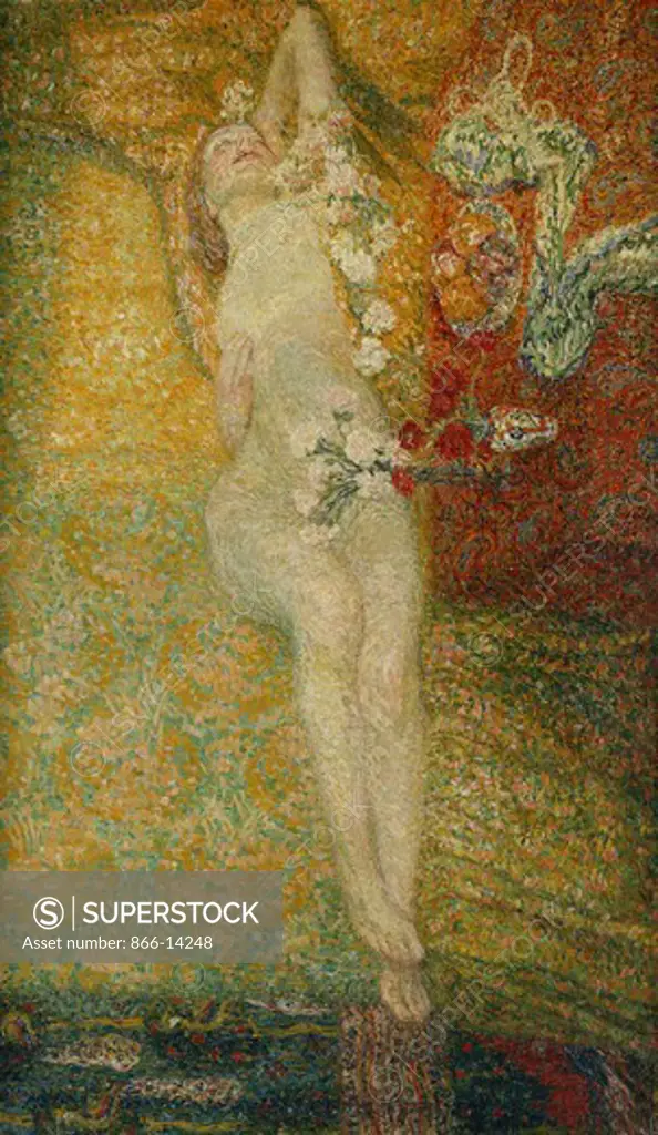 Elongated Nude; Nu Allonge. Leon de Smet (1881-1966). Oil on canvas. Signed and dated 1910. 110 x 186cm.