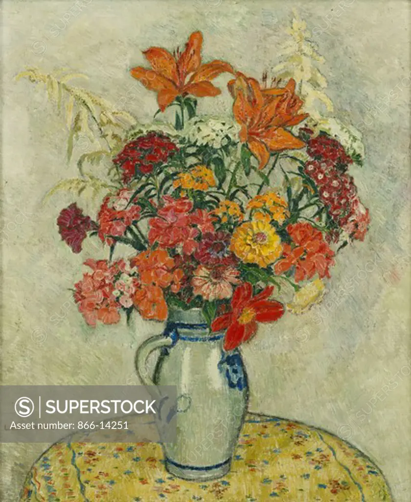 Flowers in a Jug; Bouquet de Fleurs dans une Cruche. Leon de Smet (1881-1966). Oil on canvas. 80 x 65.7cm.