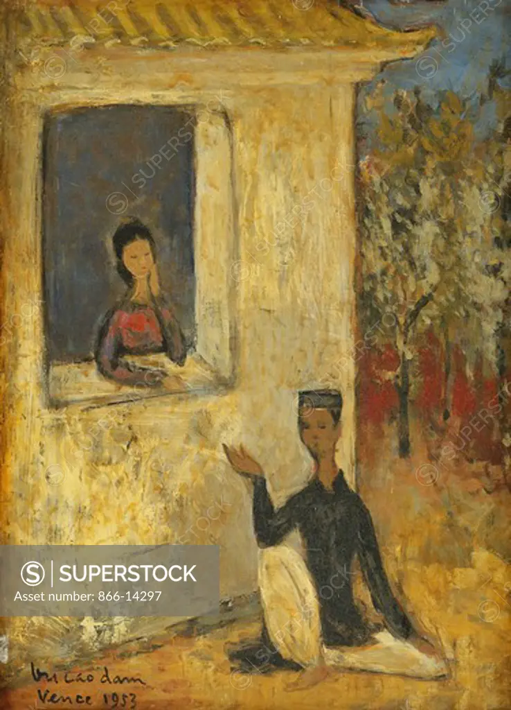 The Vietnamese Couple. Vu-Cao-Dam (20th century). Oil on board. Signed and dated 1953. 32.5 x 23.5cm.