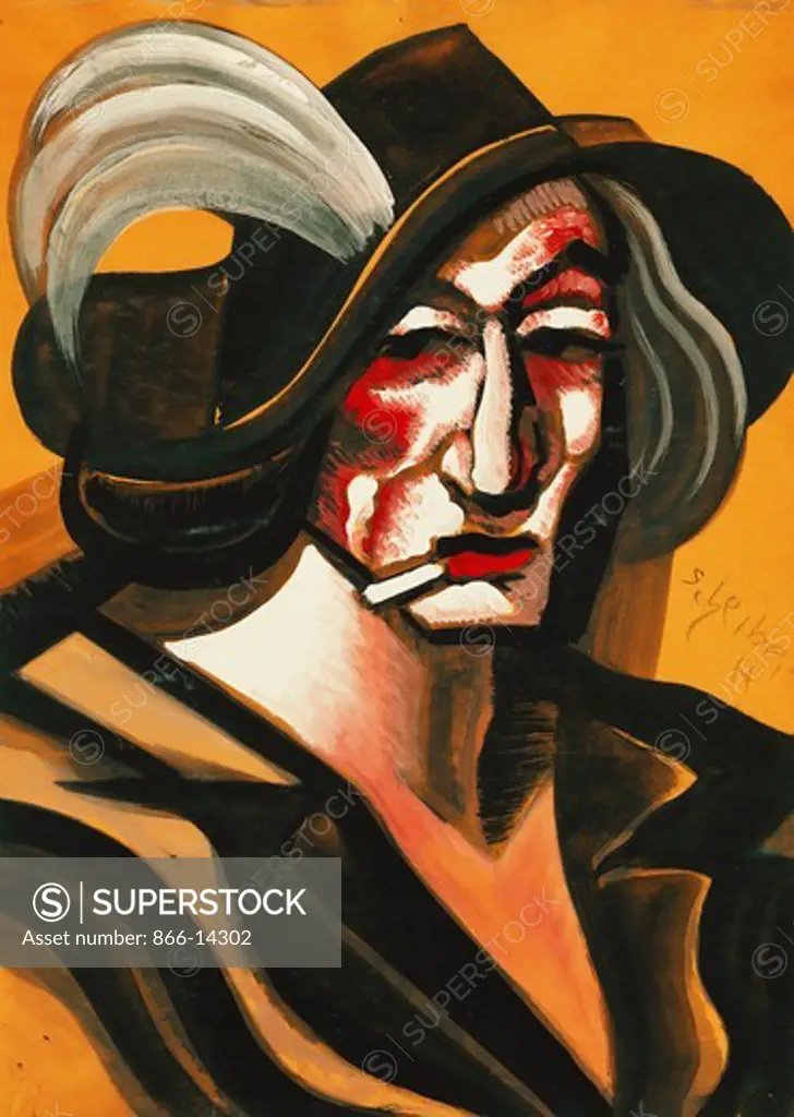 Lady with Hat; Dame mit Hut. Hugo Scheiber (1873-1950). Gouache on paper. 69 x 49cm.
