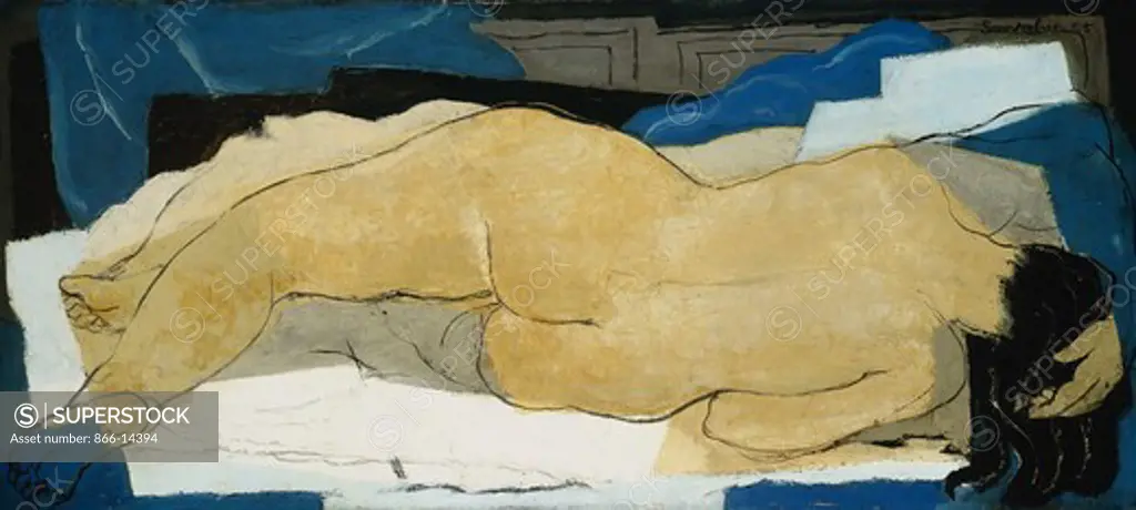 Elongated Nude; Nu Allonge. Jean Souverbie (1891-1981). Oil on canvas. Signed and dated 1925. 43 x 94cm.