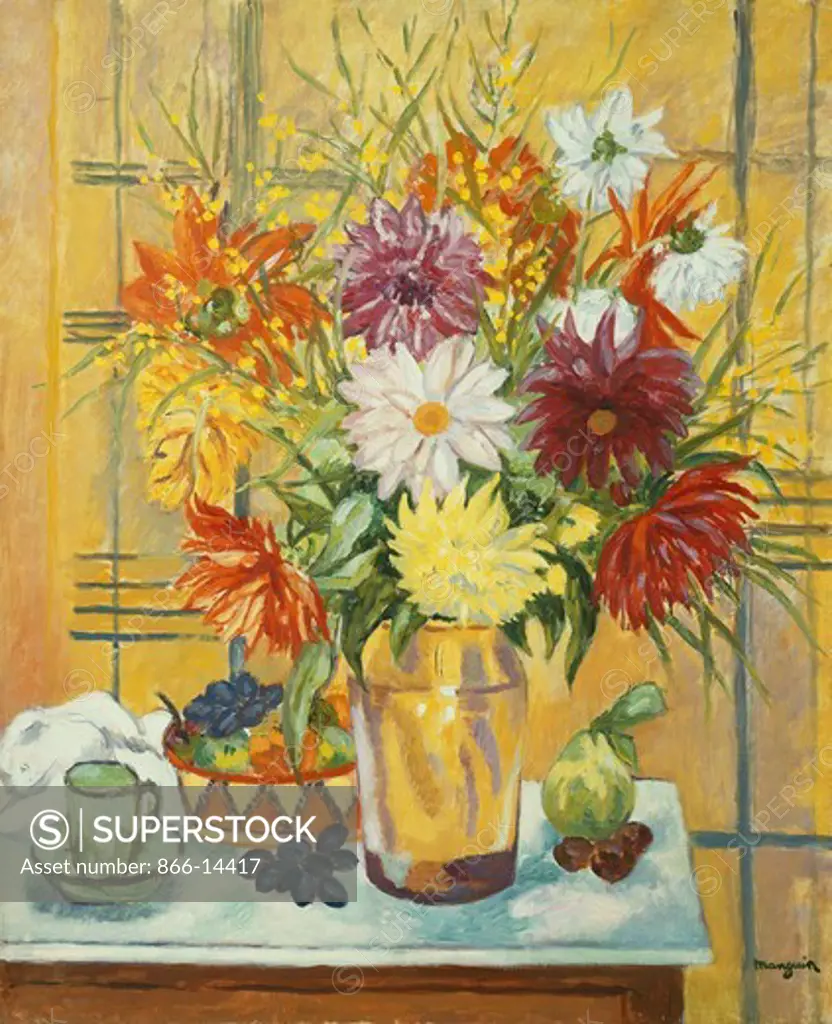 Flowers in a Vase; Fleurs dans un Vase. Henri Charles Manguin (1874-1949). Oil on canvas. 73 x 60.3cm.