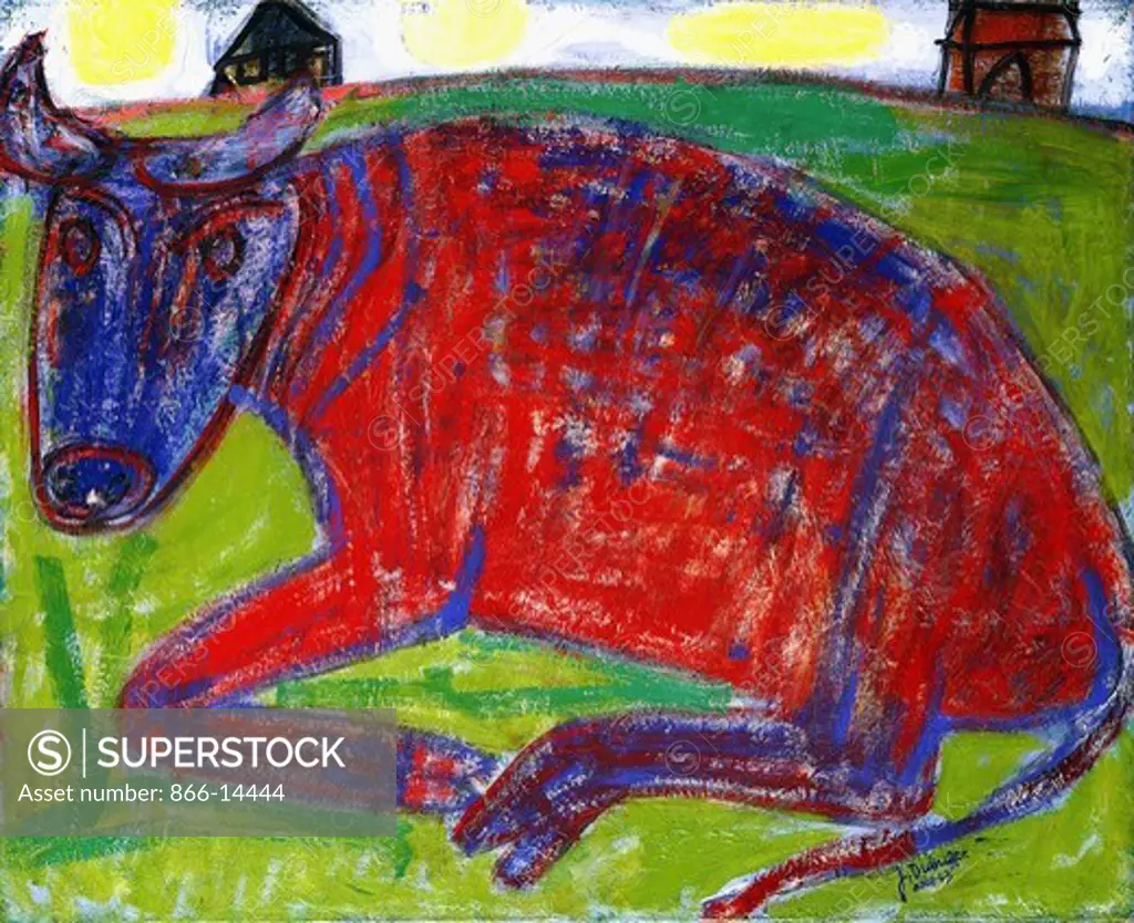 Red and Blue Cow; Vache Bleue et Rouge. Jean Dubuffet (1901-1985). Oil on canvas. Signed and dated 1943. 60 x 73cm.