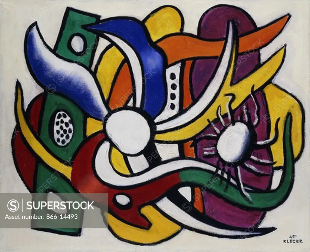 Composition. Fernand Leger (1881-1955). Oil on canvas. Signed and dated 1945. 42.5 x 51.7cm.