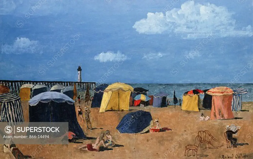 The Beach at Trouville; La Plage de Trouville. Roland Oudot (1897-1981). Oil on canvas. Painted in 1972. 60 x 92cm.