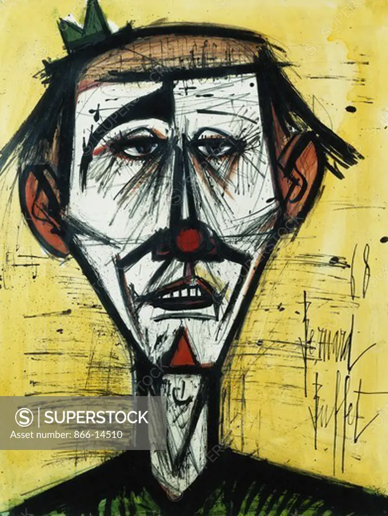 The Clown; Le Clown. Bernard Buffet (1928-1999). Gouache and black ink on paper. Signed and dated 1968. 63.5 x 49.5cm.