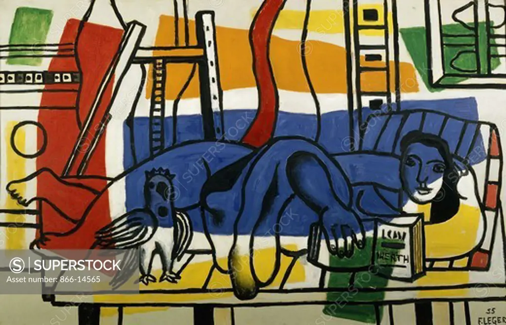 Woman Bird; Femme a l'Oiseau. Fernand Leger (1881-1955). Oil on canvas. Signed and dated 1955. 60 x 92cm.