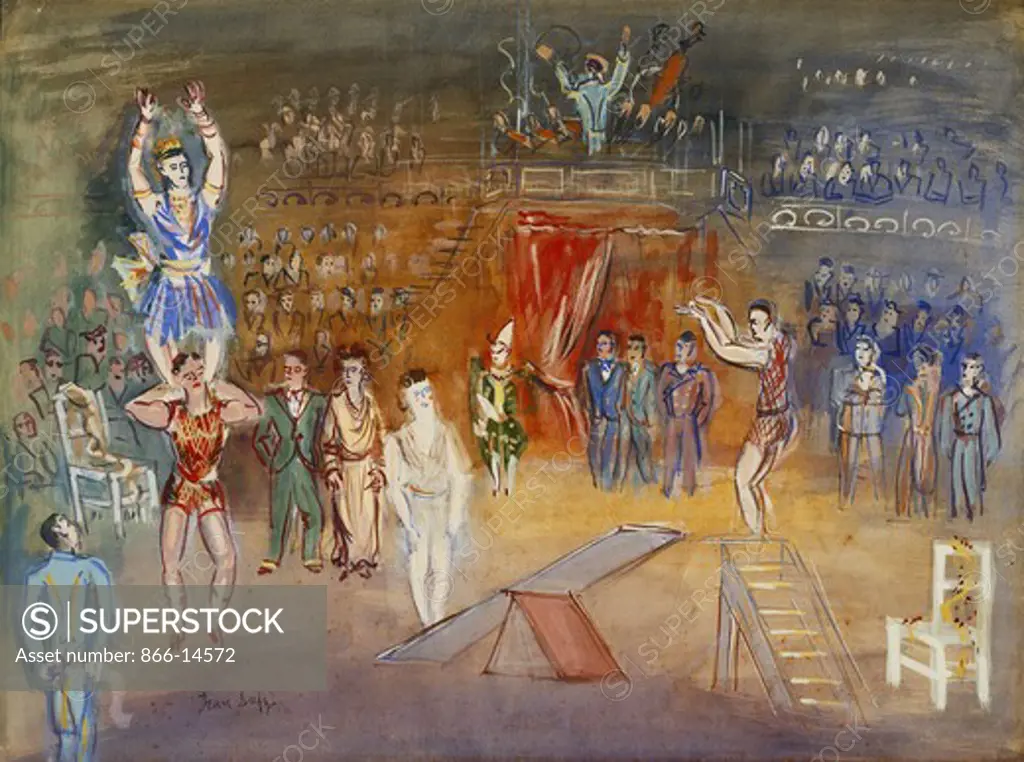Circus Scene; Scene de Cirque. Jean Dufy (1888-1964). Gouache on paper. 44.5 x 60.5cm.
