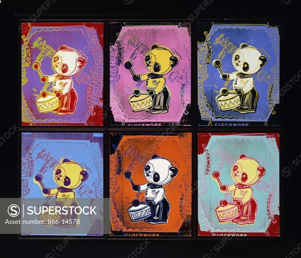 Clockwork Panda Drummer. Andy Warhol (1928-1987). Acrylic and silkscreen on canvas. Signed and dated 1983. 73 x 88cm.