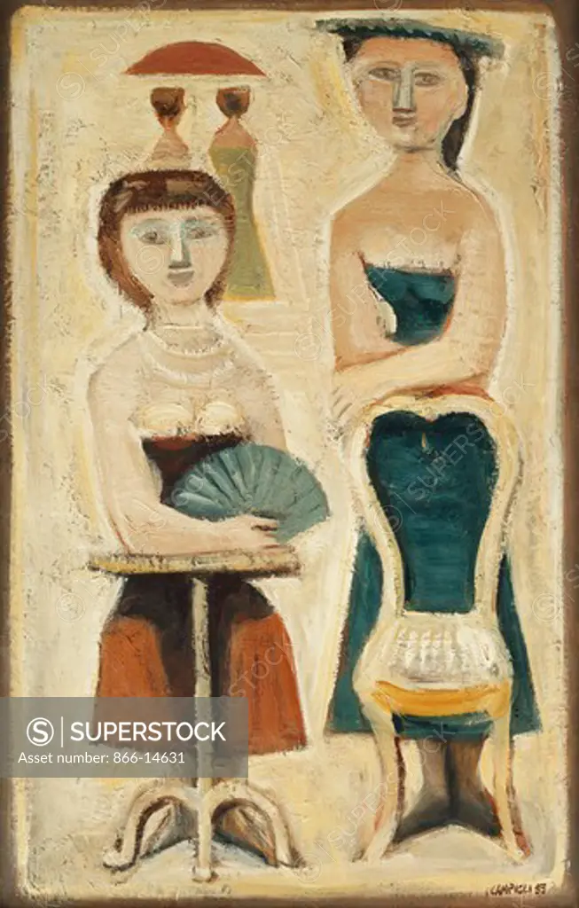 Two Girls; Due Ragazze. Massimo Campigli (1895-1971). Oil on canvas. Signed and dated 1953. 91 x 60cm.