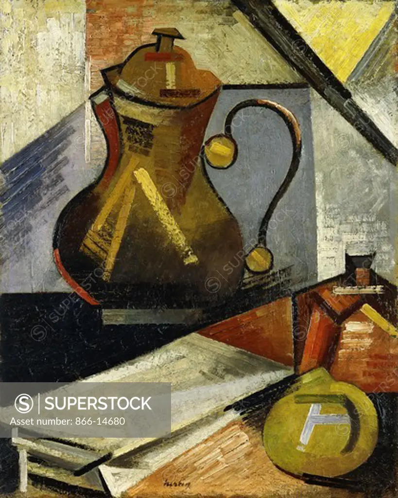 Still Life of a Coffee Pot; Nature Morte a la Cafetiere. Auguste Herbin (1882-1960). Oil on canvas. Dated 1911. 41 x 33cm.
