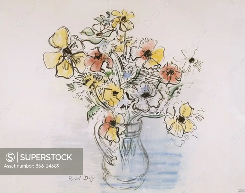 Bouquet d'Anemones. Raoul Dufy (1877-1953). Watercolour on paper. Dated 1946. 50 x 65cm.
