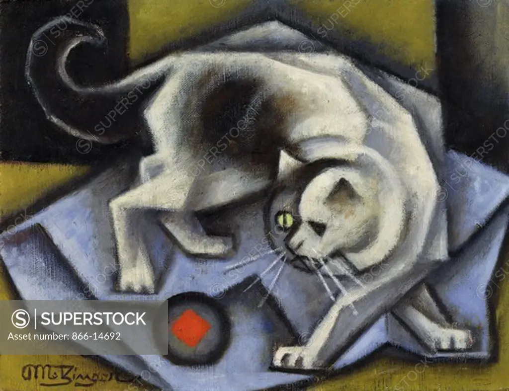 A Cat Playing with a Ball; Le Chat Jouant a la Balle. Jean Metzinger (1883-1956). Oil on canvas. 27 x 35cm.