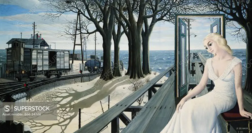 The Shadows; Les Ombres. Paul Delvaux (1897-1994). Oil on canvas. Painted in 1965. 125 x 231cm.