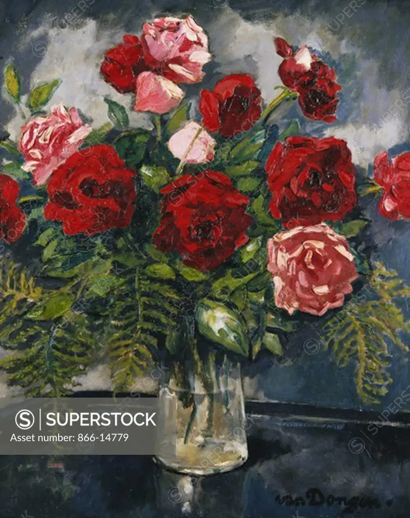 Still Life with Roses; Nature Morte aux Roses. Kees van Dongen (1877-1968). Oil on canvas. Painted in 1940. 70 x 58cm