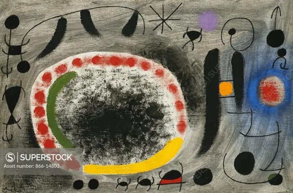 Love Song of Birds; Chant d'Amour des Oiseaux. Joan Miro (1893-1983). Oil on canvas. Painted on 17 March 1967. 27 x 41cm.