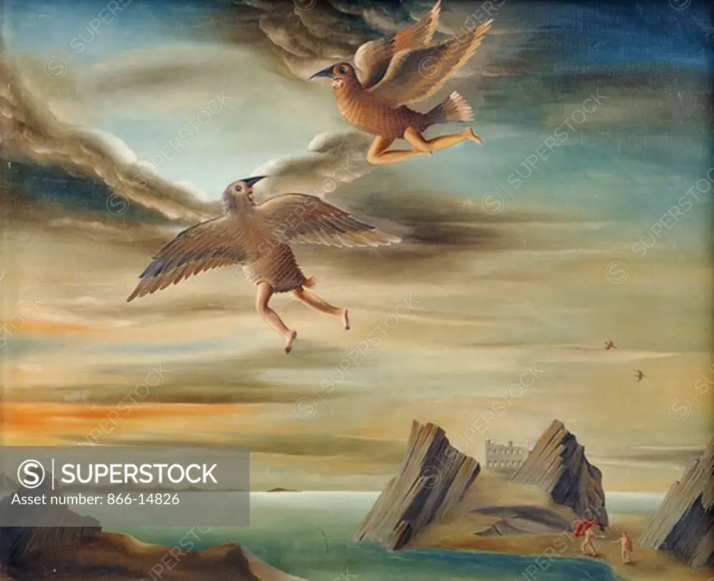 Icarus and Daedalus; Icare et Dedale. Felix Labisse (1905-1982). Oil on canvas. Painted in 1942. 64.8 x 79.4cm