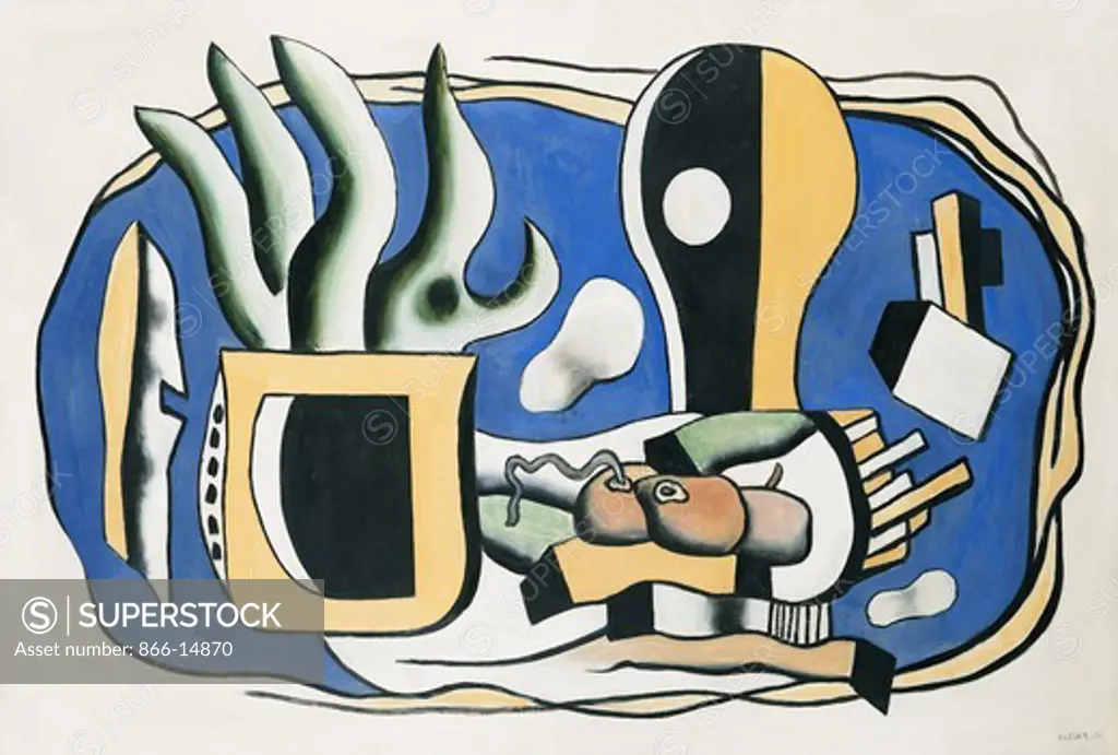 Still Life with Three Fruits; Nature Morte aux Trois Fruites. Fernand Leger (1881-1955). Oil on canvas. Painted in 1936. 89 x 130cm.