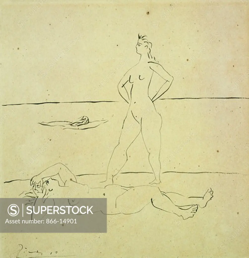 Bathers; Baigneuses. Picasso Pablo (1881-1973). Pen and black ink on paper. Executed in 1920. 27.3 x 26cm