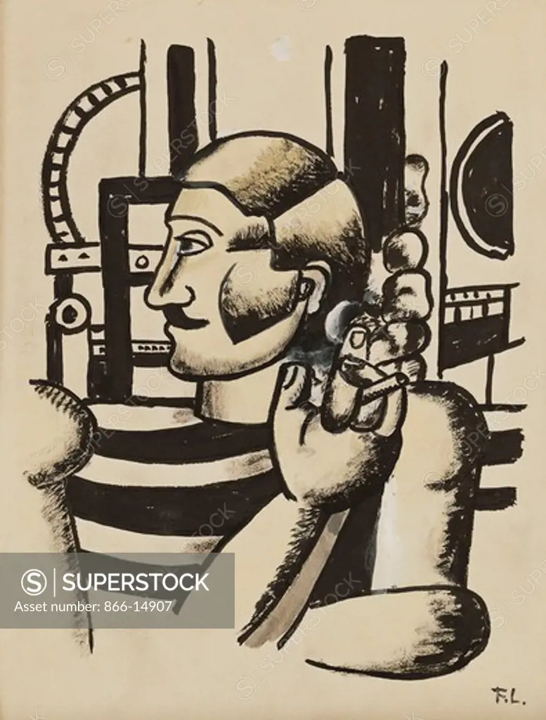 The Mechanic; Le Mecanicien. Fernand Leger (1881-1955). Brush and indian ink and watercolour wash heightened with gouache on paper. Dated circa 1920. 42 x 32cm.