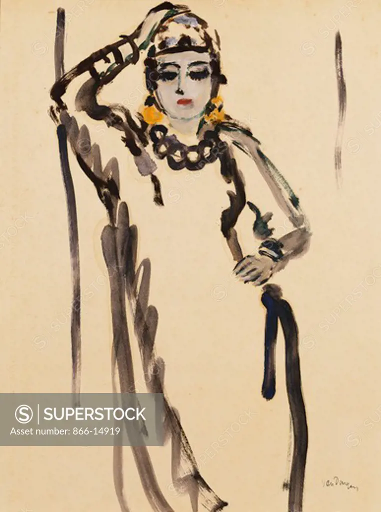 Woman Standing with Necklace; Femme Debout au Collier. Kees van Dongen (1877-1968). Oil on board. 60 x 45cm.