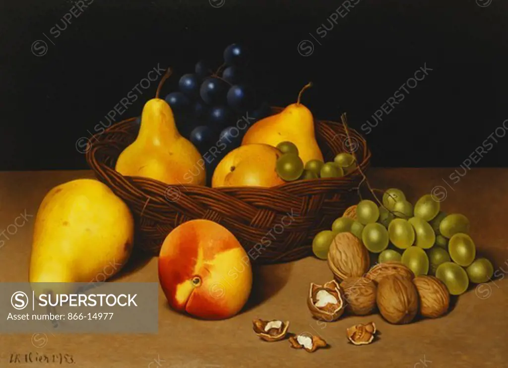 The Basket of Fruit. Tristram Paul Hillier (1905-1983). Tempera on canvas. Dated 1953. 33.7 x 43.8cm