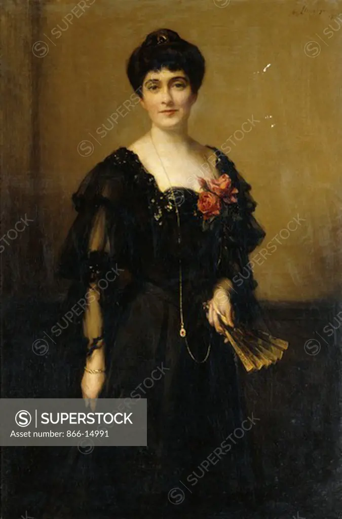 Portrait of Mrs Frederick Ashton Johnson. Sir Samuel Henry William Llewellyn (1858-1941). Oil on canvas. Dated 1903. 137.2 x 90.2cm