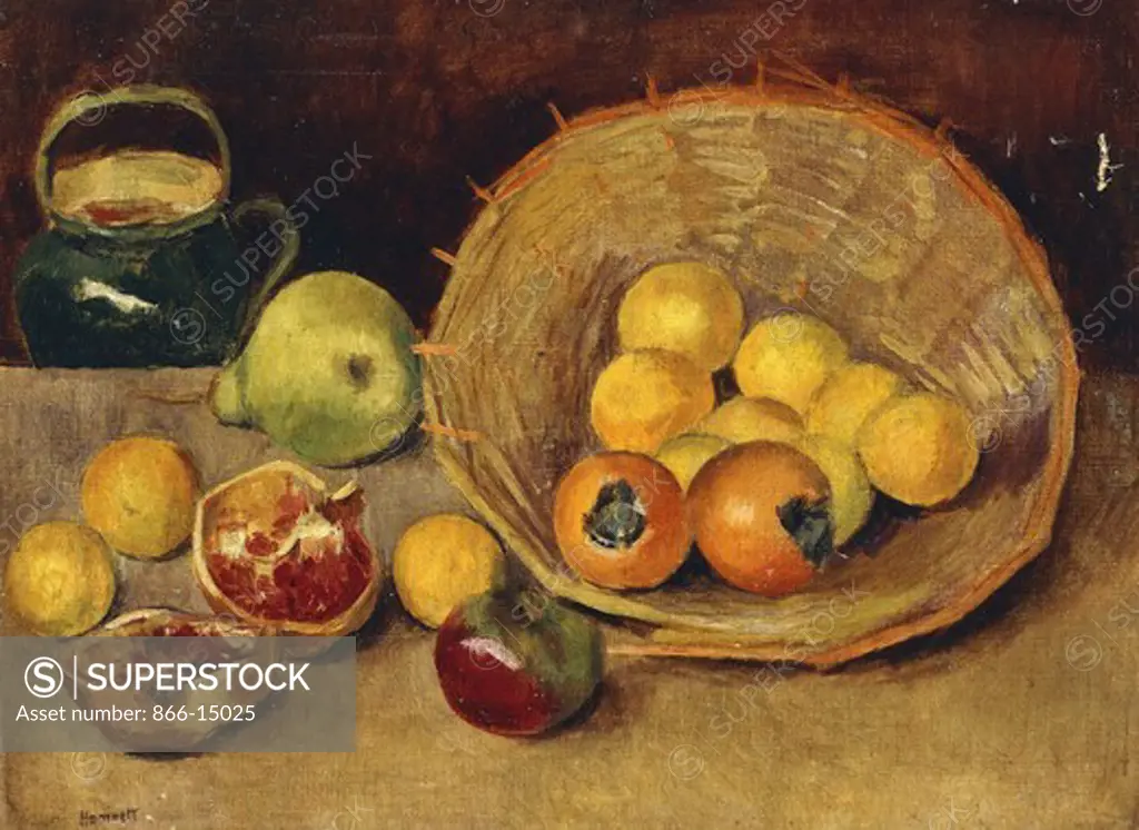 Still Life with Fruit and a Basket. Nina Hamnett  (1890-1956). Oil on canvas. 17.5 x 23.5in