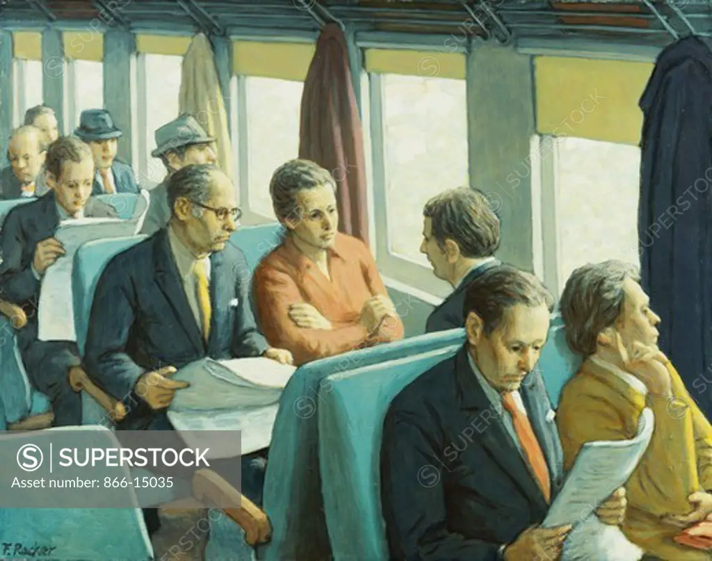 Commuters. Fermin Rocker (1907-2004). Oil on canvas. 59.5 x 75cm